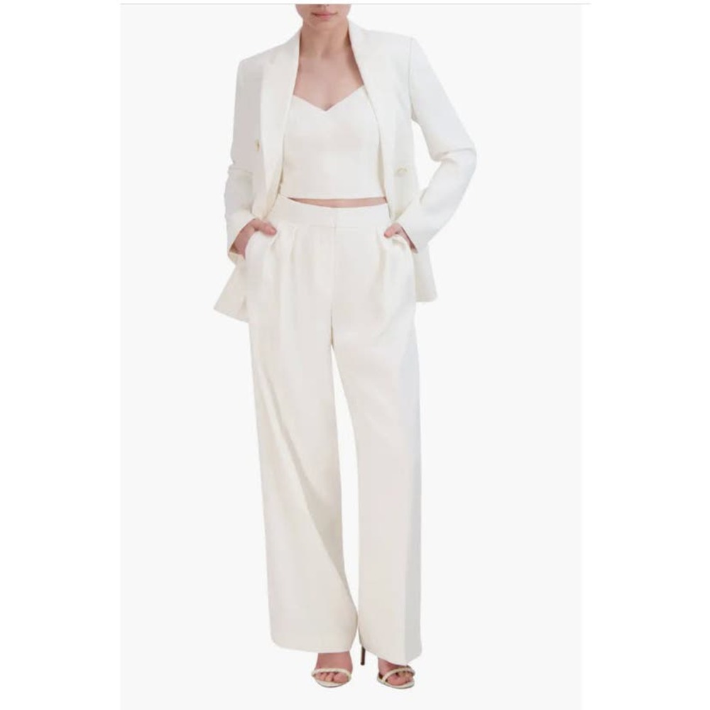 NWT BCBG Maxazria L High Waist Wide Leg Pants Gardenia